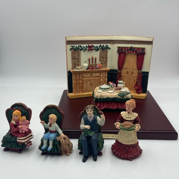 VTG 7pc Hand Painted Resin Night Before Christmas Victorian Family Dinner Scene - Picture 9 of 16